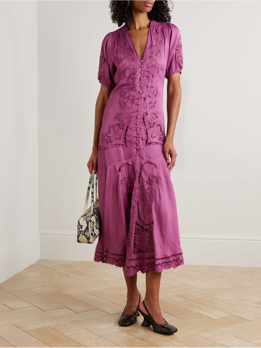 Farm Rio Richilieu Sateen Maxi Dress Pink Womens Size Large